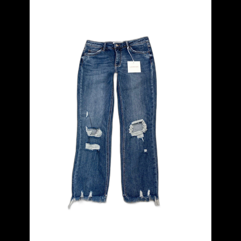 NWT Lovervet High Rise Slim Straight Distressed Raw Hem Stretch Jeans Size 30/11